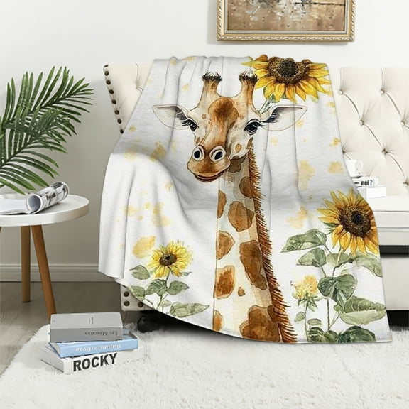 FCXZI   Giraffe Throw Blanket Queen  Sunflower Pattern Sherpa Blanket Plush Fuzzy for Kids Boys Girls Kawaii Lovely Nature Zoo Animal Theme Safari Wild Print for Bed Couch Chair 40x50in