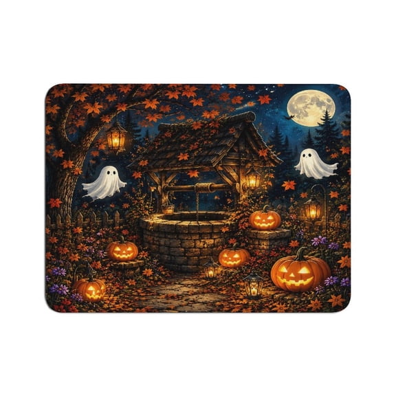 FCXZI Glass House Pumpkin Ghost Full Moon Art Mouse Pad, Square Smooth Surface Desk Mat, Stitched Edge for Office, Laptop, Computer, Home,