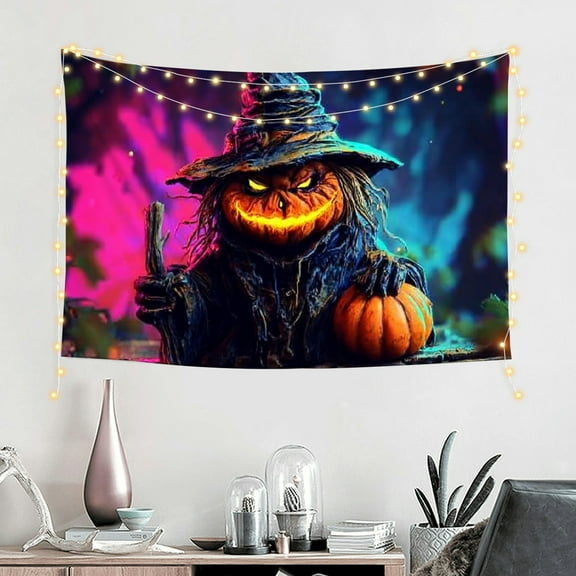FCXZI   Glow-in-the-Dark Halloween Tapestry - UV Reactive Black Light Wall Hanging Decor for Spooky Parties, Bedroom, Living Room (Scarecrow-Pumpkin,  Unframed) 60*40in