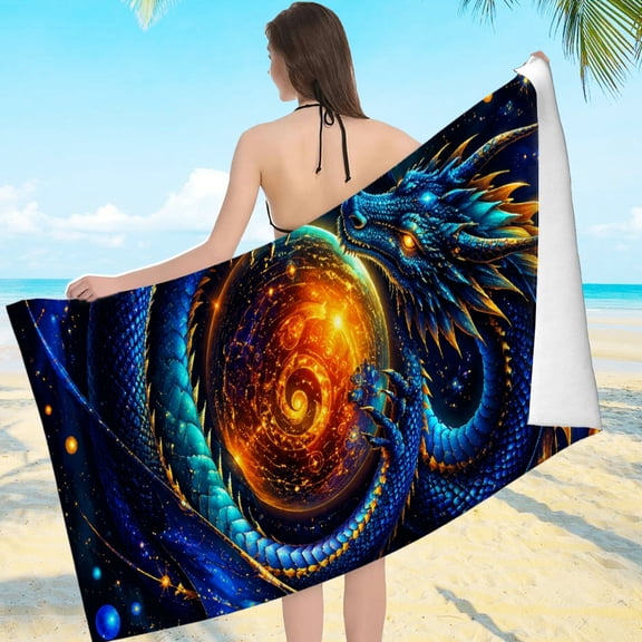FCXZI Glowing Dragon Fantasy Beach Towel Ultra-Soft Microfiber Large Quick Dry Sand Free 80*160cm