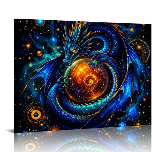 FCXZI Glowing Dragon Fantasy Canvas Wall Art Ready to Hang for Bedroom Living Room Decor 20x16in