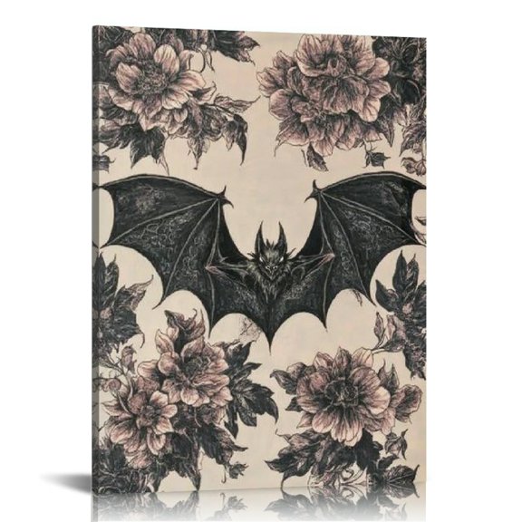 FCXZI Gothic Flower Bat Wall Decor Canvas Print for Home Office 12x16in