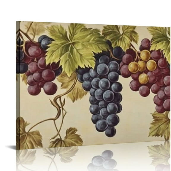 FCXZI Grapes Leaves Vines Canvas Print Wall Decorations Home Art Decor for Bathroom Ready To Hang Room 16x24 Inch 20x16in