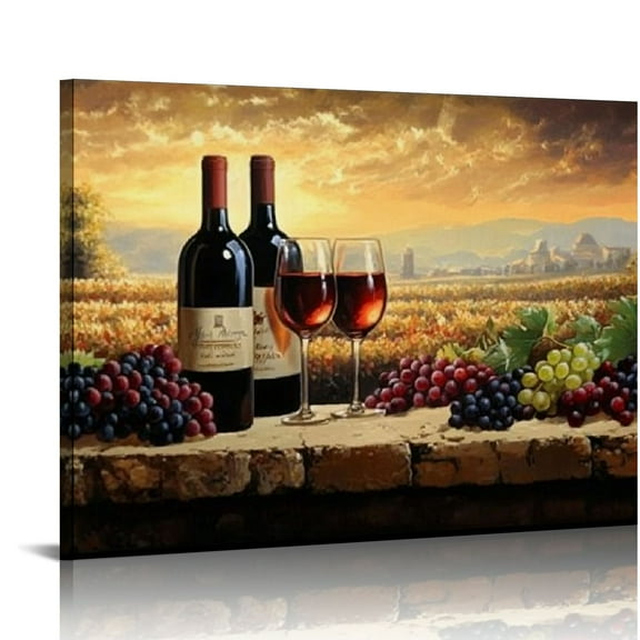 FCXZI Grapes Wine Bottles Glass Canvas Prints Wall Art for Home Decor Ready To Hang - Room, Living Room, Bedroom, Office, Salon, Bar 16x12in