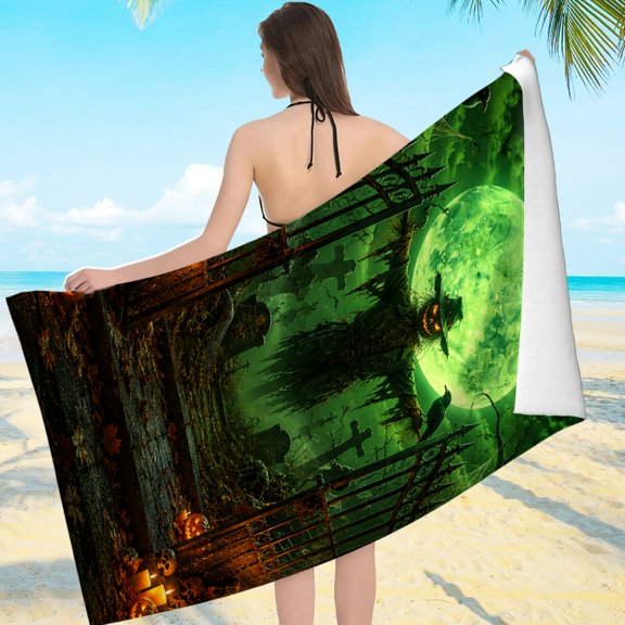 FCXZI Graveyard Scarecrow Gate Beach Towel, Machine Washable Ultra-Soft Microfiber Beach Pool Great Gift