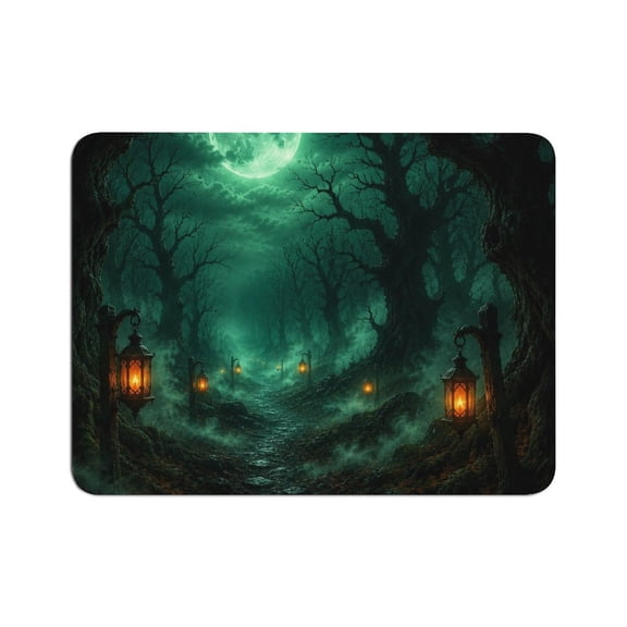 FCXZI Green Moon Forest Lantern Path Mouse Pad, Square Smooth Surface Desk Mat, Stitched Edge for Office, Laptop, Computer, Home,