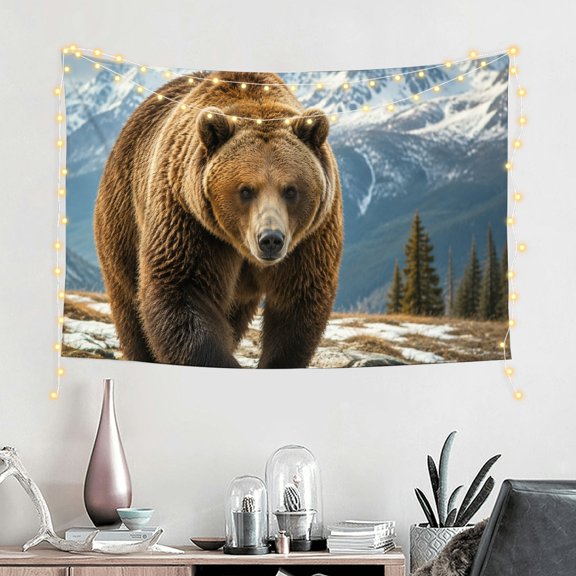 FCXZI Grizzly Bear In Mountains Polyester Tapestry Wall Hanging for Bedroom Living Room Decor 60*40in