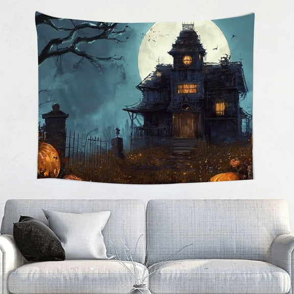 FCXZI Halloween Backdrop Large Moon Horrible Pumpkin Photography Background Scary Party Banner Decoration Studio Props Photo Booth 40*30in
