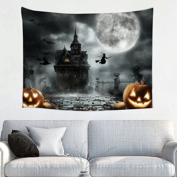 FCXZI Halloween Backdrop for Photography Horror Moon Night Ghost Scary Jack O'Lantern Background Grave Scary Sppooky Skull Iron Gate Witch Halloween Party Decor Photo Stuido Props 40*30in