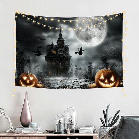 FCXZI Halloween Backdrop for Photography Horror Moon Night Ghost Scary Jack O'Lantern Background Grave Scary Sppooky Skull Iron Gate Witch Halloween Party Decor Photo Stuido Props 60*40in