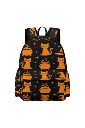 Halloween Cat Witch Pattern Printed Oxford Backpack, Large Capacity Laptop Backpack, Water Resistant, Travel Daypack for College Work Commuting Adults,