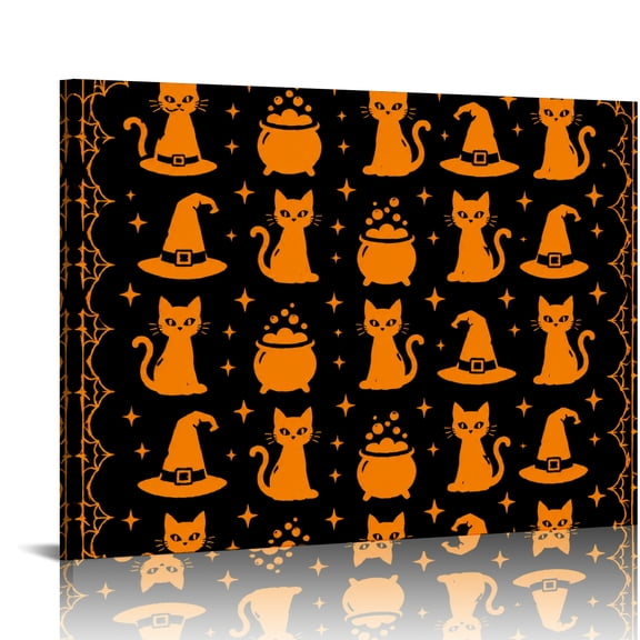 FCXZI Halloween Cat Witch Pattern Ready An Excellent Gift Choice, HD Print Framed Canvas Wall Art, Wall Art Suitable For Living Room Bedroom Kitchen Classroom Studio Family