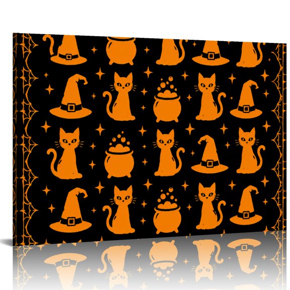 FCXZI Halloween Cat Witch Pattern Wall Art, Ready An Excellent Gift Choice, HD Print Framed Canvas Wall Art Suitable For Living Room Bedroom Kitchen Classroom Studio Family