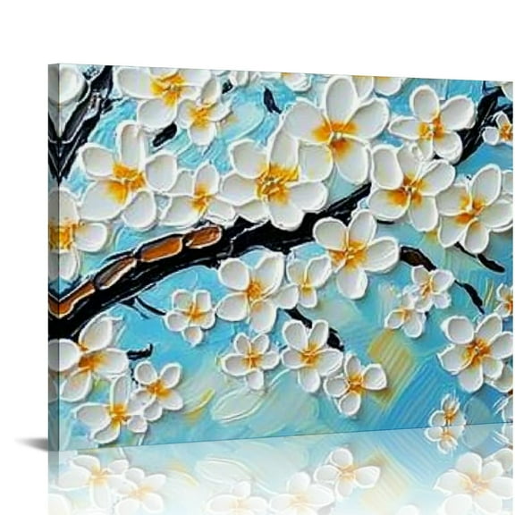 FCXZI Handmade White Flower Contemporary Art Oil Painting On Canvas  Texture Abstract Tree Paintings Modern Home Bedroom, Dining Room, Wall Art Decor Ready to Hang 16x12in
