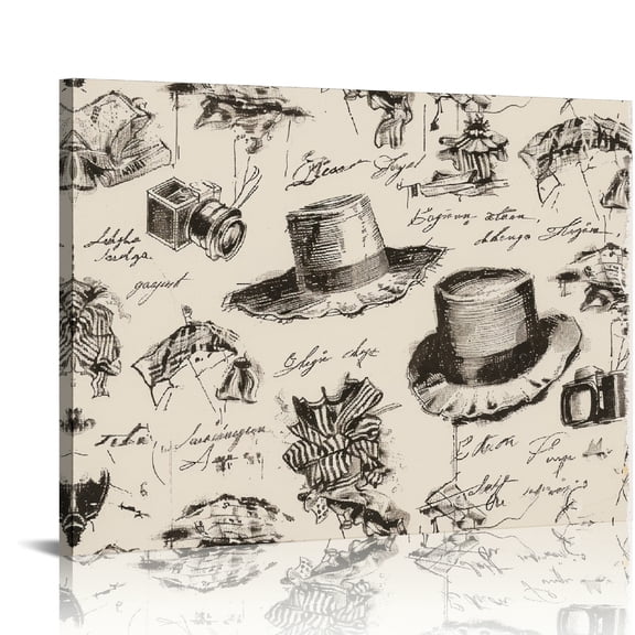 FCXZI Hat Camera Drawing Art Modern Canvas Prints Wall Decor Ready To Hang Room Home Art Decor 16x12in