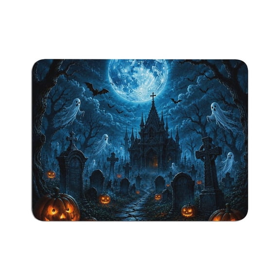 FCXZI Haunted Cemetery Ghost Pumpkin Mouse Pad, Square Smooth Surface Desk Mat, Stitched Edge for Office, Laptop, Computer, Home,