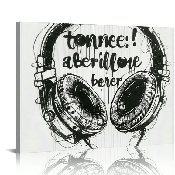 FCXZI Headphones Quote Music Wall Decor Canvas Art Print Ready To Hang Home Room Decoration 20x16in