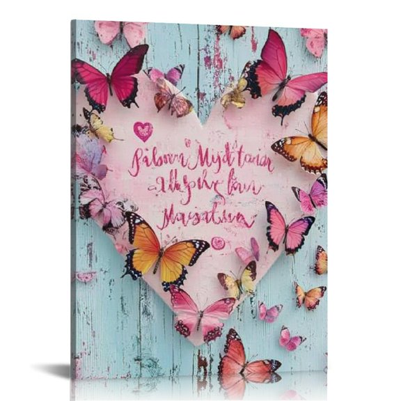 FCXZI Heart Frame Butterflies Memories Canvas Print Wall Art Decor 12x16in