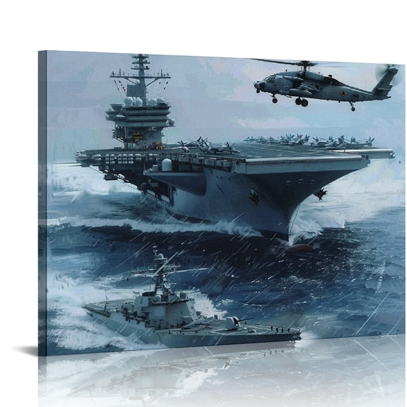 FCXZI Helicopter Ship Ocean Canvas Prints Wall Art Decor Ready To Hang Room Home Art Decor 16x12in