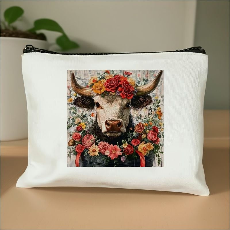 FCXZI Highland Cow Makeup Bag - Valentines Day Rose Spring Highland Cow ...