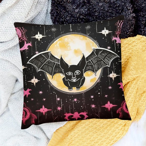 FCXZI Holiday Pillow Case Bat Heart Stars 100% Linen Sofa Couch Decor 24x24in
