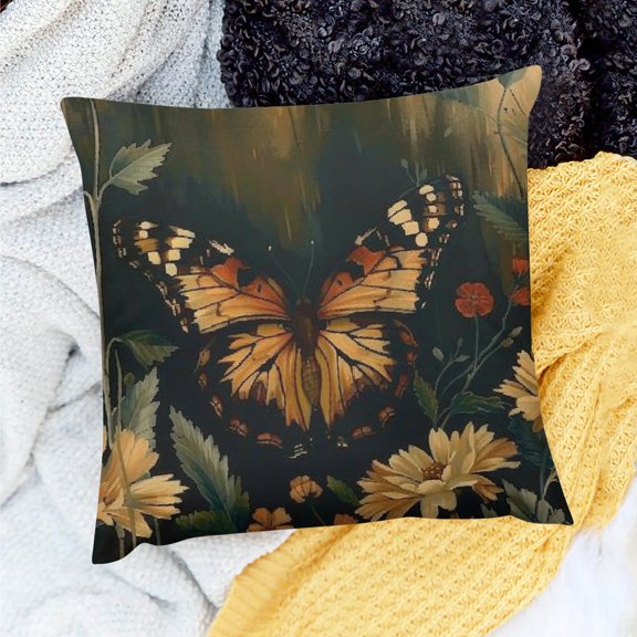 FCXZI Home Decor Throw Pillow Cover Butterfly Flowers Bee 100% Linen 24x24in