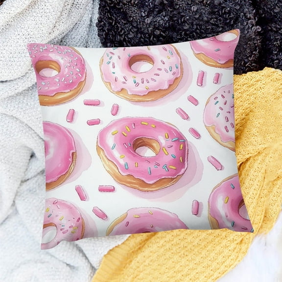FCXZI Home Decor Throw Pillow Cover Donuts Sprinkled With Pink 18x18in