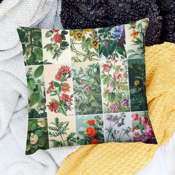 FCXZI Home Decor Throw Pillow Cover Flowers Plants Foliage Linen 20x20in