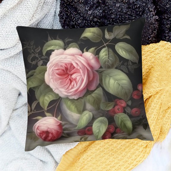 FCXZI Home Decor Throw Pillow Cover Rose Leaves Vase Design Linen 24x24in