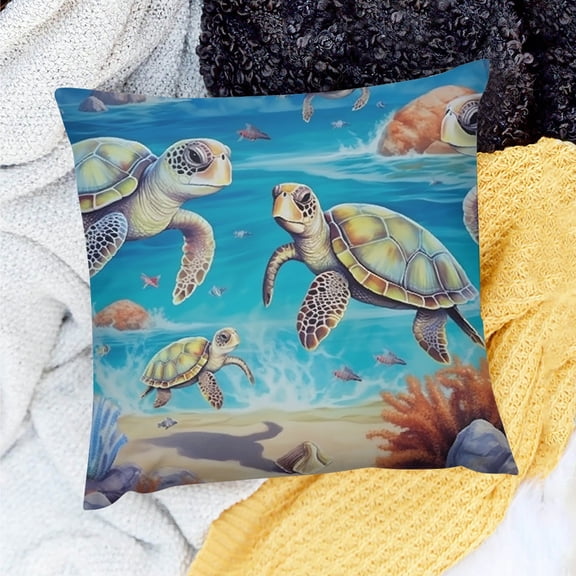 FCXZI Home Decor Throw Pillow Cover Sea Turtles Shells Cushion 24x24in