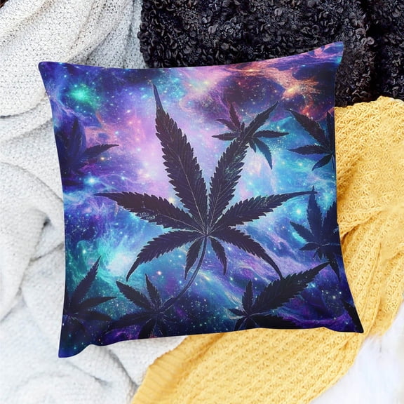 FCXZI Home Decor Throw Pillow Cover Weed Plant Galaxy Digital Art 18x18in