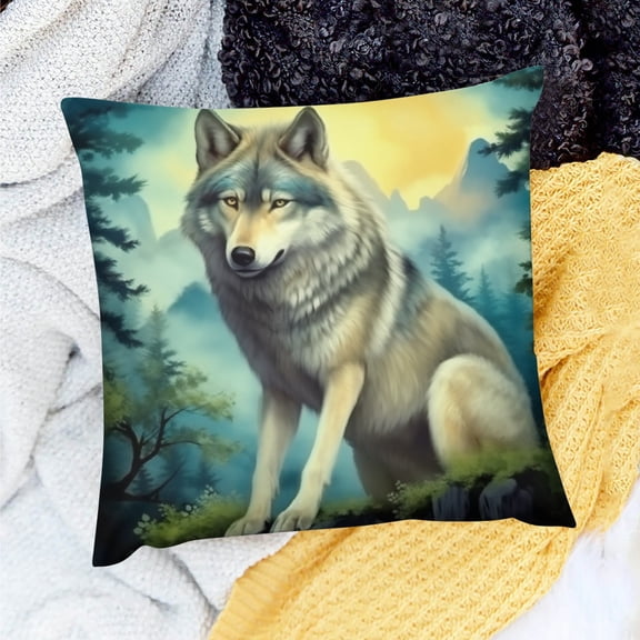FCXZI Home Decor Throw Pillow Cover Wolf Forest Moon Linen 18x18in