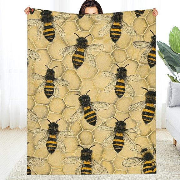FCXZI Home Leisure Flannel Blanket Bees Honeycomb Pattern Soft Warm 30*40in