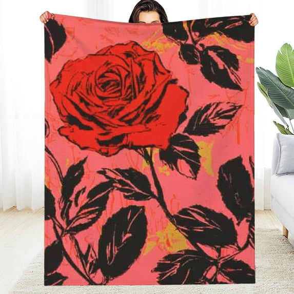 FCXZI Home Leisure Flannel Blanket Rose Soft Warm All-Season Comfort 30*40in