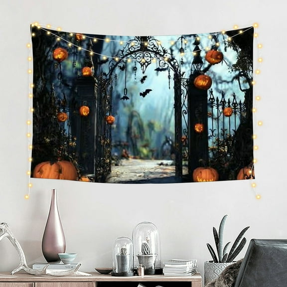 FCXZI  Horror Forest Night Backdrop for Photography, Scary Pumpkin Lantern Tombstone Skull Photography Background, Costume Ball Halloween Carnival Background   60*40in