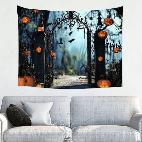 FCXZI Horror Forest Night Backdrop for Photography, Scary Pumpkin Lantern Tombstone Skull Photography Background, Costume Ball Halloween Carnival Background 40*30in