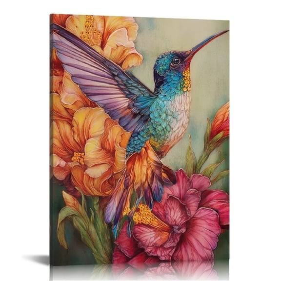 FCXZI Hummingbird Flower Canvas Wall Art Home Decor 12x16 16x20 12x16in