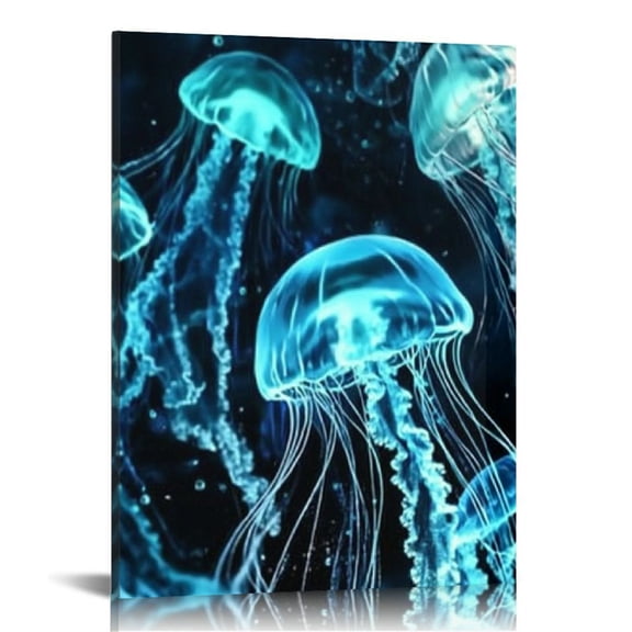 FCXZI Jellyfish Bioluminescence Computer Graphics Canvas Print Wall Art Home Decor Living Room Bathroom Bedroom Office 16x20in