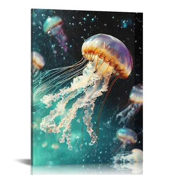 FCXZI Jellyfish Bubbles Ocean Art Modern Canvas Prints Wall Art 12x16in
