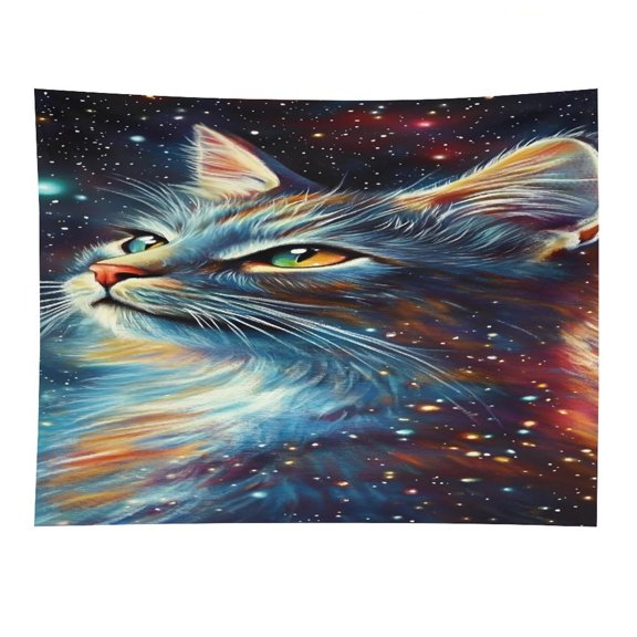 FCXZI The Kitten in The Starry Tapestry, Polyester Print Wall Hanging Tapesties for Bedroom Dorm Living Room, Aesthetic Home Decor for Adults And Family