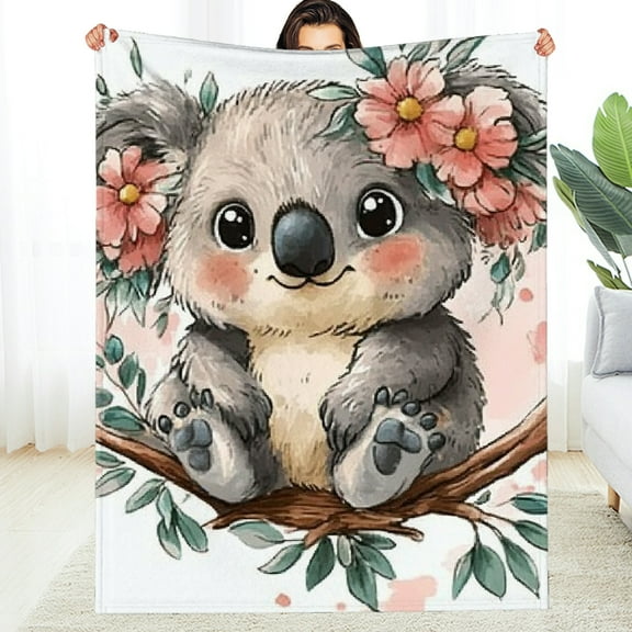 FCXZI Koala Bear Flowers Branch Flannel Blanket Soft Warm Durable 50*60in