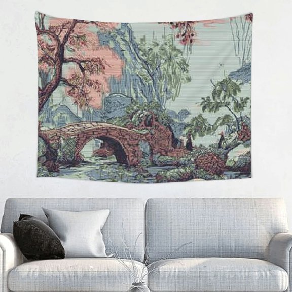 FCXZI Landscape Trees Bridge Print Tapestry Wall Hanging Home Decor 40*30in