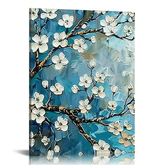 FCXZI  Large Canvas Wall Art, Plum Blossom Art Prints, Tree Branch Room Decorations Paintings, Teal Blue Aesthetic Pictures Wall Decor Living Room Bedroom Bathroom, Office Decor Canvas painting