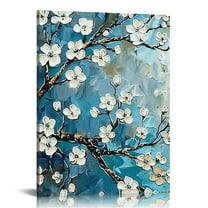 FCXZI Large Canvas Wall Art, Plum Blossom Art Prints, Tree Branch Room Decorations Paintings, Teal Blue Aesthetic Pictures Wall Decor Living Room Bedroom Bathroom, Office Decor Canvas painting
