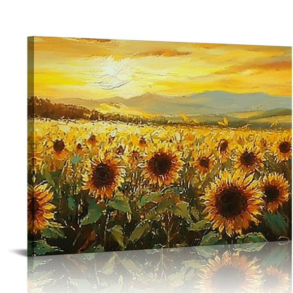 FCXZI Large Wall Decor for Living Room Bedroom Vintage Sunflower Pictures Sunset Nature Landscape Painting Canvas Print Art Modern Home Office Framed Artwork Decoration 20x16in