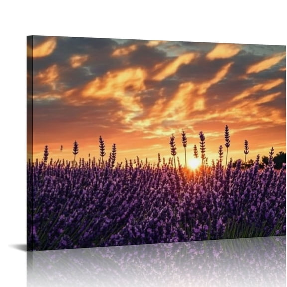 FCXZI Lavender Flowers Sunset Clouds Wall Decor for Bedroom and Bathroom - Fashion Kitchen Wall Pictures for Home Art Ready To Hang Room Decor 16x12in