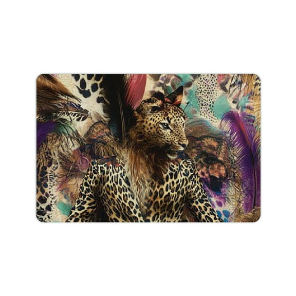 FCXZI Leopard Print Feathers Diatom Mud Bath Mat Home Decor 24x16in