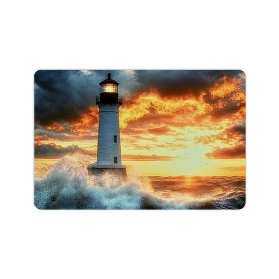 FCXZI Lighthouse Bathroom Floor Mat Sea Wave Bathing Mat Non Slip Coastal Island Sea View Door Mat for Kids Teen Boys Girls, Marine Theme Entrance Mat Mat 24x16in
