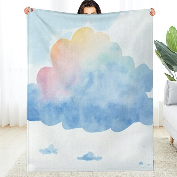 FCXZI Lightweight Cloud Watercolor Flannel Blanket for All Seasons 60*80in