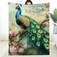 thumbnail image 1 of FCXZI Lightweight Flannel Blanket Peacock Flowers Tree Branch Design 50*60in, 1 of 7